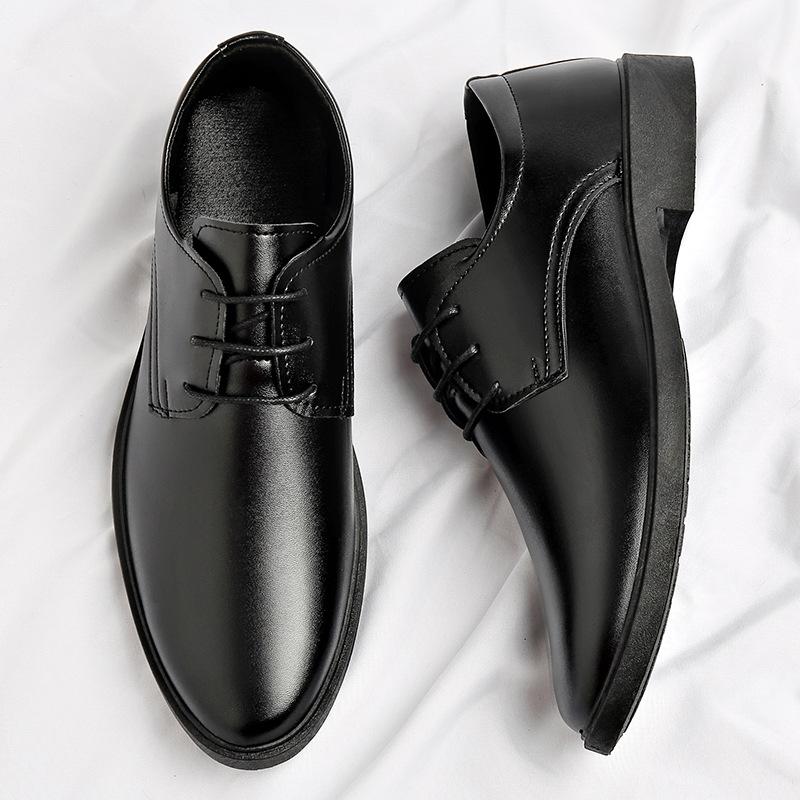Large size business leather shoes men's formal wear youth platform low heel casual Korean version trend British style men's shoes