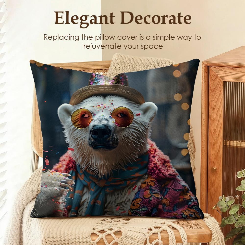 Cute Animal Friends Birthday Cushion Cover Natural Linen Organic Fabric DoubleSided Printing Sofa Home Decor Gift Pillow Case