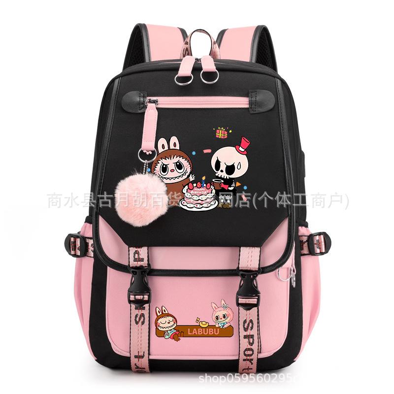School Bag Printed Backpack USB Port Anime Cartoon Student Large Capacity Canvas Bag