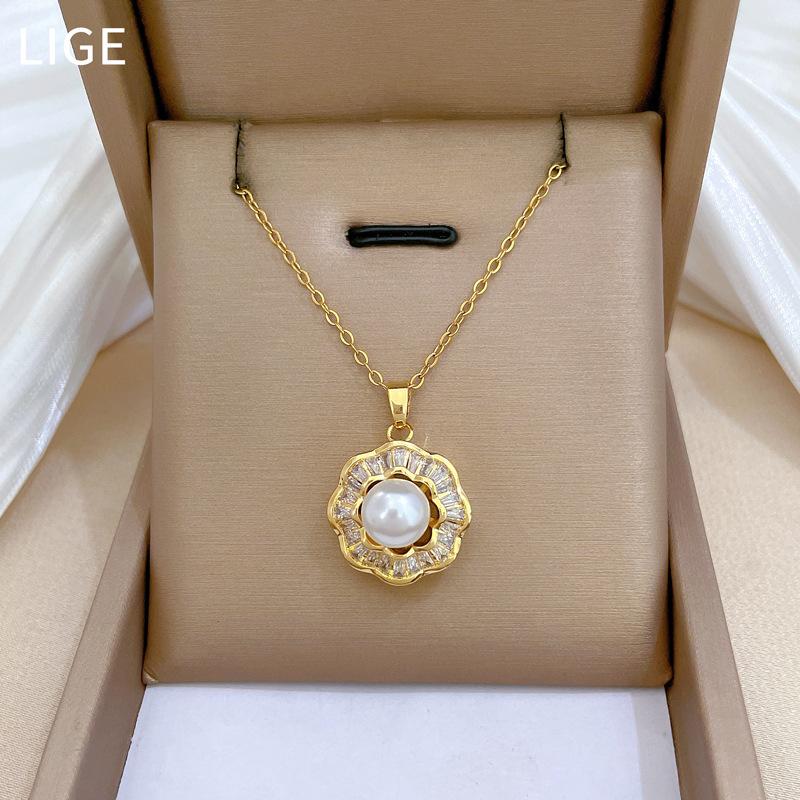 Necklace Earrings Set Light Luxury Heavy Industry Pearl Full Diamond Personality Temperament Banquet Earrings Item Group