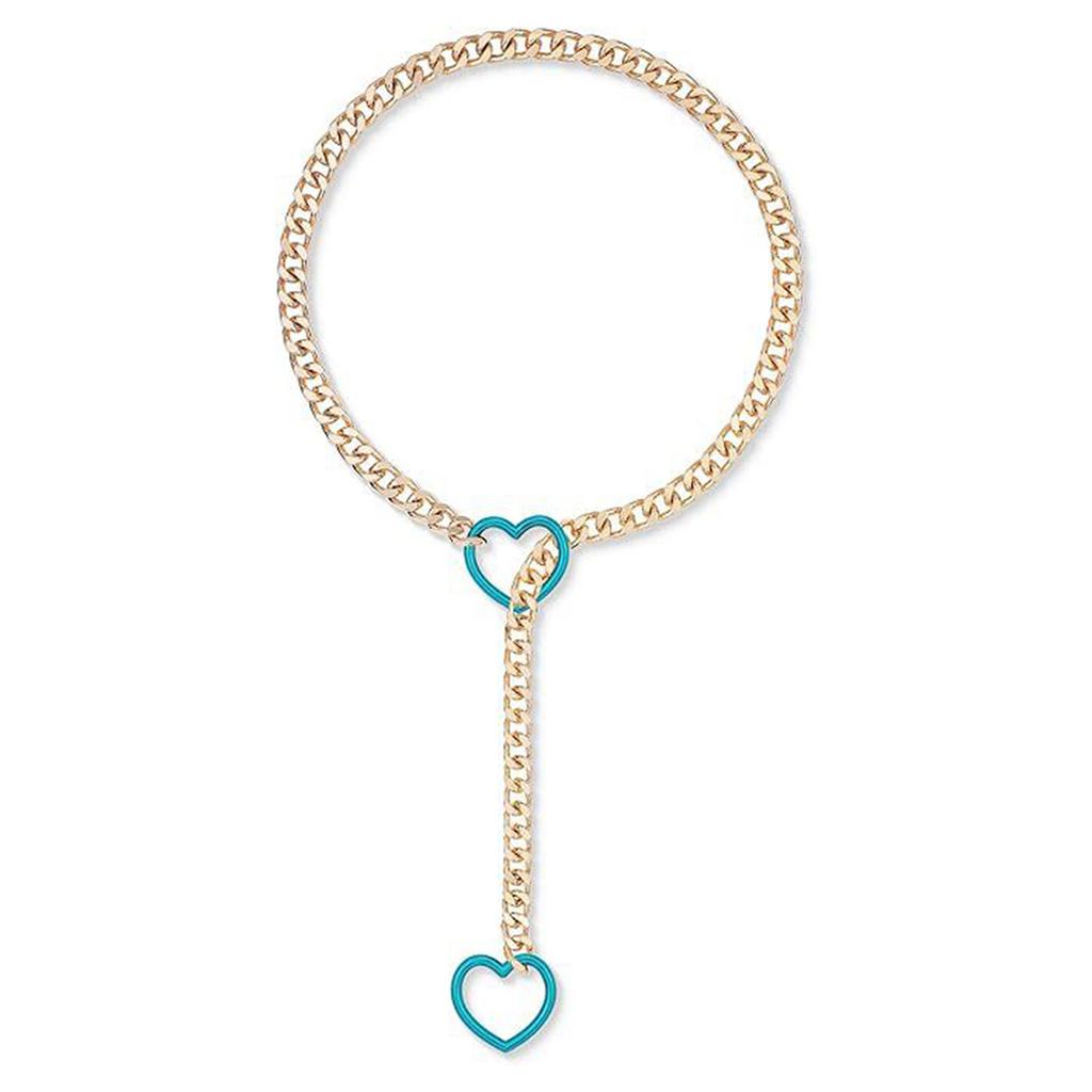 Women Slip Chain Necklace with Heart Pendant Cuban Link Neckchain Adjustable Length Clavicle Chain Metal Jewelry