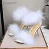 Women's Fashion Fur Sandals Crystal High Heels Ladies Summer Peep Toe Sexy Pumps Fluffy Ankle Straps Tacones Zapatos De Mujer