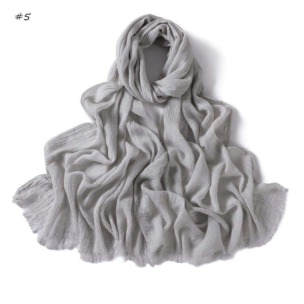  New High Quality Solid Color Wrinkle Muslim Women Hijab Scarf Ramadan Shawl Headband Turban Islamic Hijabs Wraps Tassels