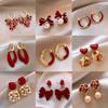 Ankola Red Bow Fringed Pearl Earrings French Retro Light Luxury High-end Stud Earrings Temperament Versatile Earrings