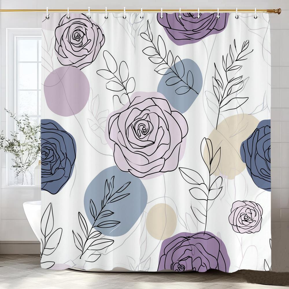 Blue Flowers and Butterflies Shower Curtain Bath Curtain Printed Polyester Floral Bathroom Curtains for Home Decoration Curtain