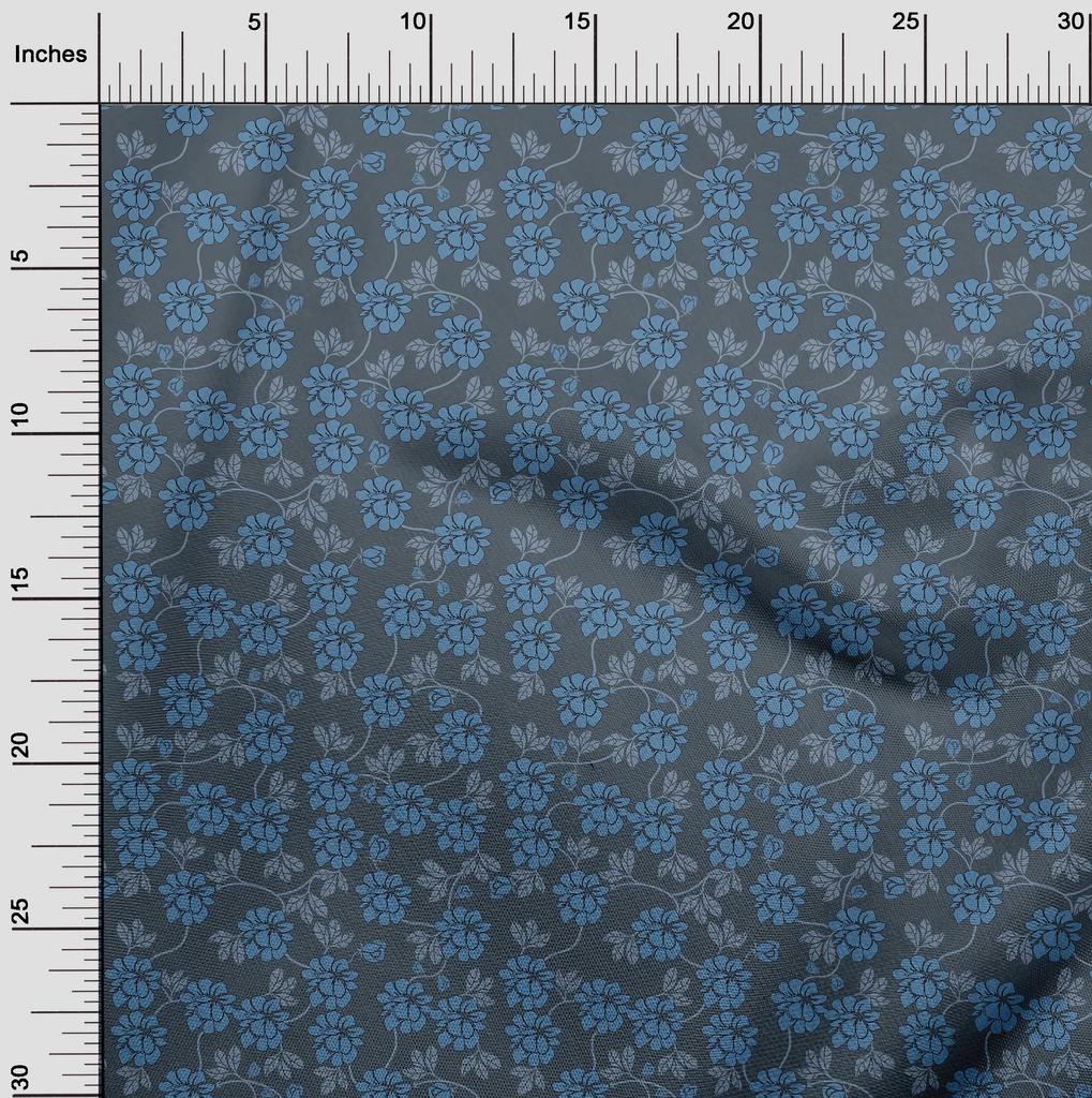 oneOone Georgette Viscose Dark Dusty Blue Fabric Leaves & Clover Craft Projects Decor Fabric Printed By The Yard 42 Inch