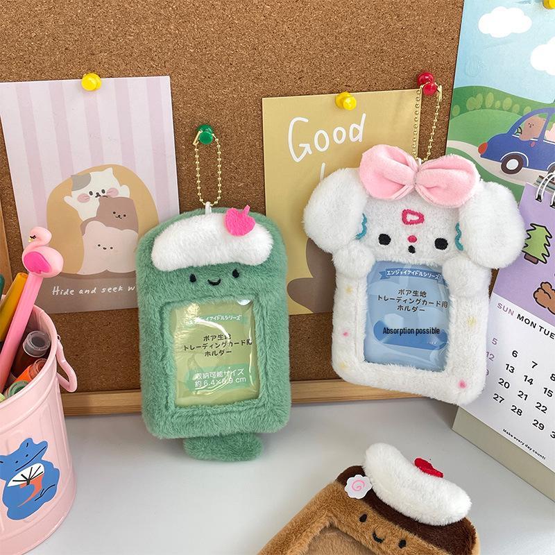 Cute Plush Dessert Card Holder: Transparent Storage for Meal, Bus, and ID Cards