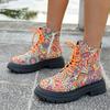 Women's Fall Winter Floral Print Ankle Boots Large Size Fashion Boots.