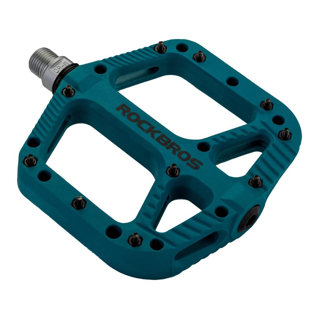 ROCKBROS Bicycle Flat Large Nylon Chromoly Steel DU Lubricated Mountain Bike Pedals, Pedals, Area, Fiber, Shaft, Bearings, 9/16"