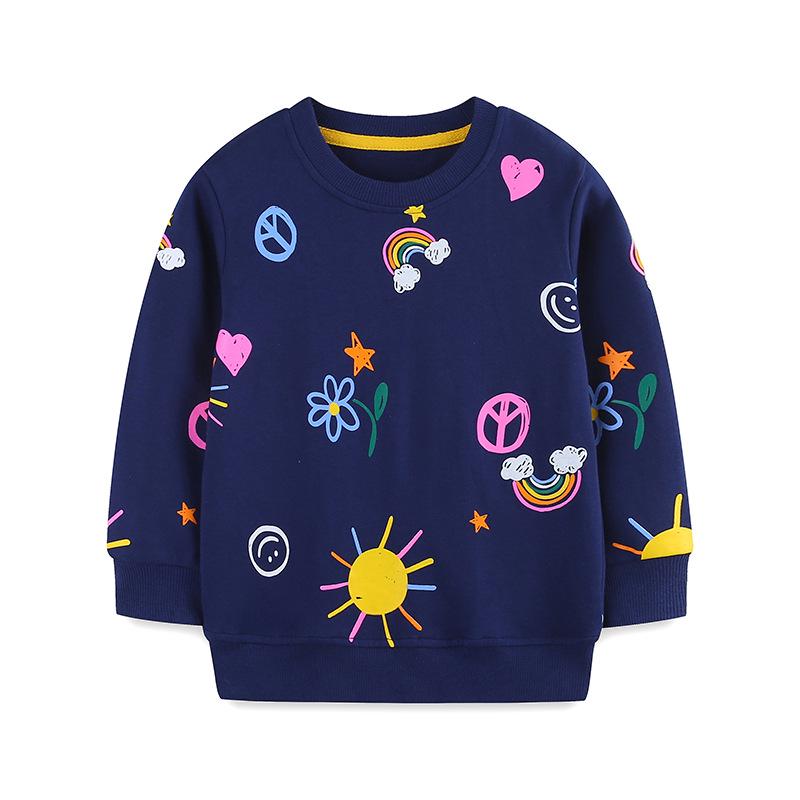 2025 Girls Fashionable Printed Hoodie - Cotton Round Neck Sweatshirt 5Y