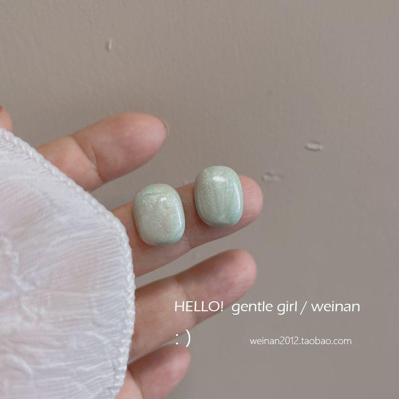 

Mint Summer Geometric Ellipse Square Stud Earrings Summer Fresh Fairy Small Earrings Eardrop Girlish Style Pair of Oval stud earrings