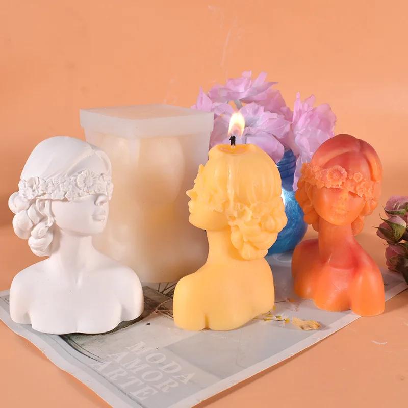 New Closed-Eye Girl Aromatherapy Candle Mould Blindfolded Debate Beauty Plaster Resin Mold Silicone Mold Candle Making Molds