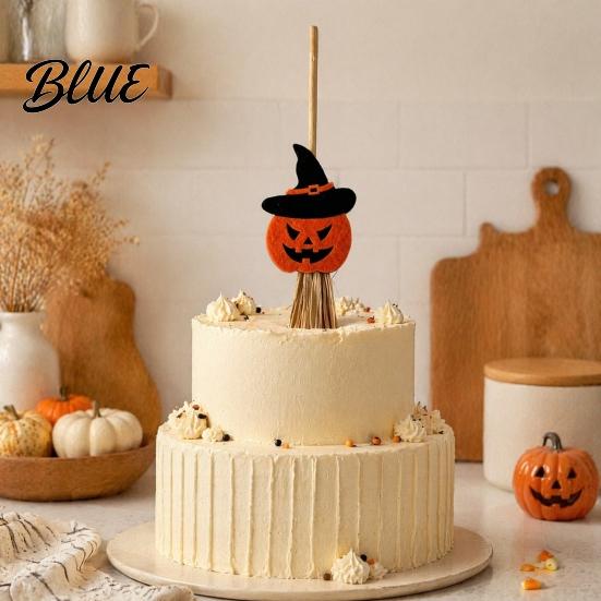 Durable Glitter Felt Patterns Halloween Mini Broomstick Ornament Witch Pumpkin Bat Ghost Decor with Natural Grass Desktop Broom Festive Tabletop