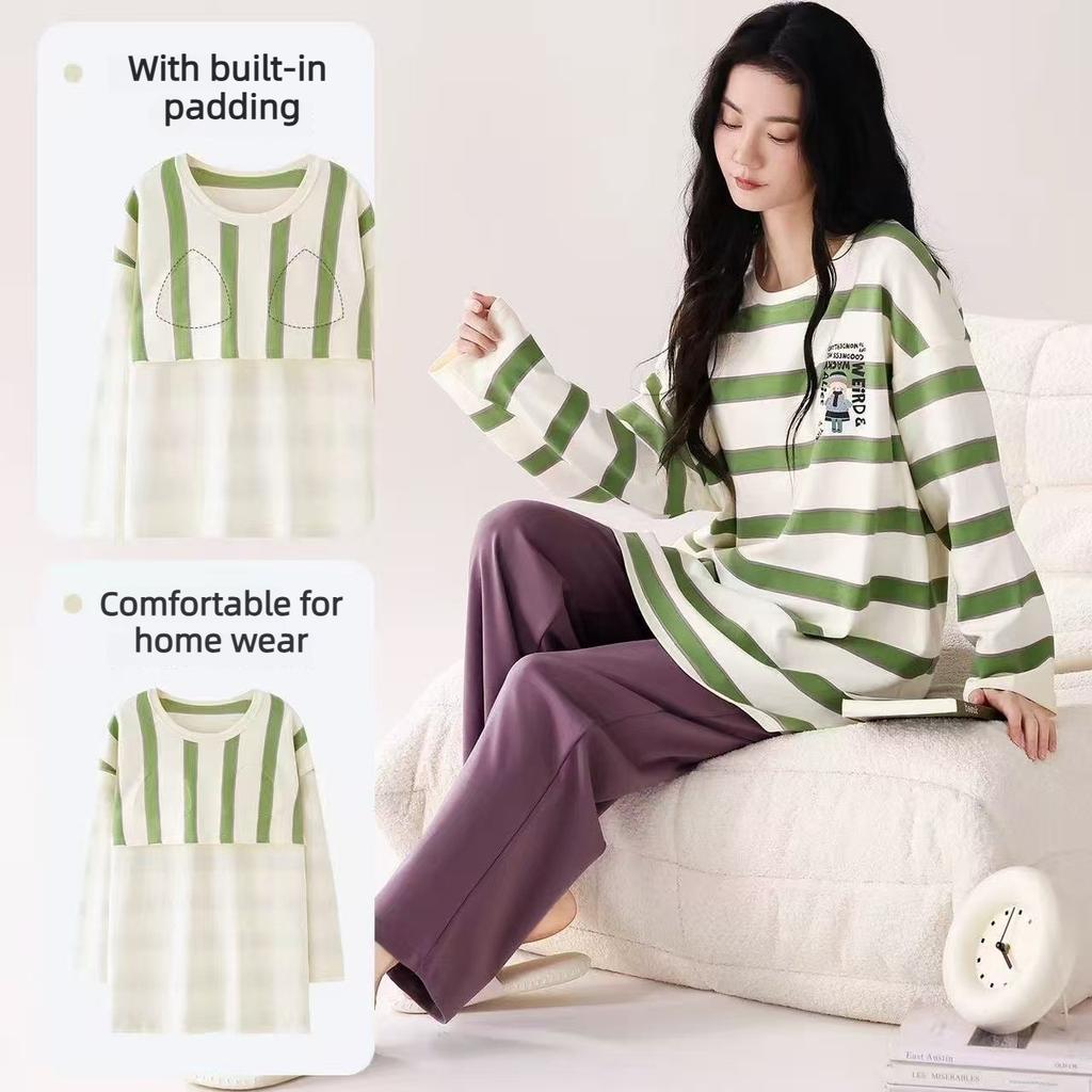 New Style Pajamas for Women in Spring and Autumn, Long Sleeved Pants, Loose Cardigans, Cartoon Home Clothes