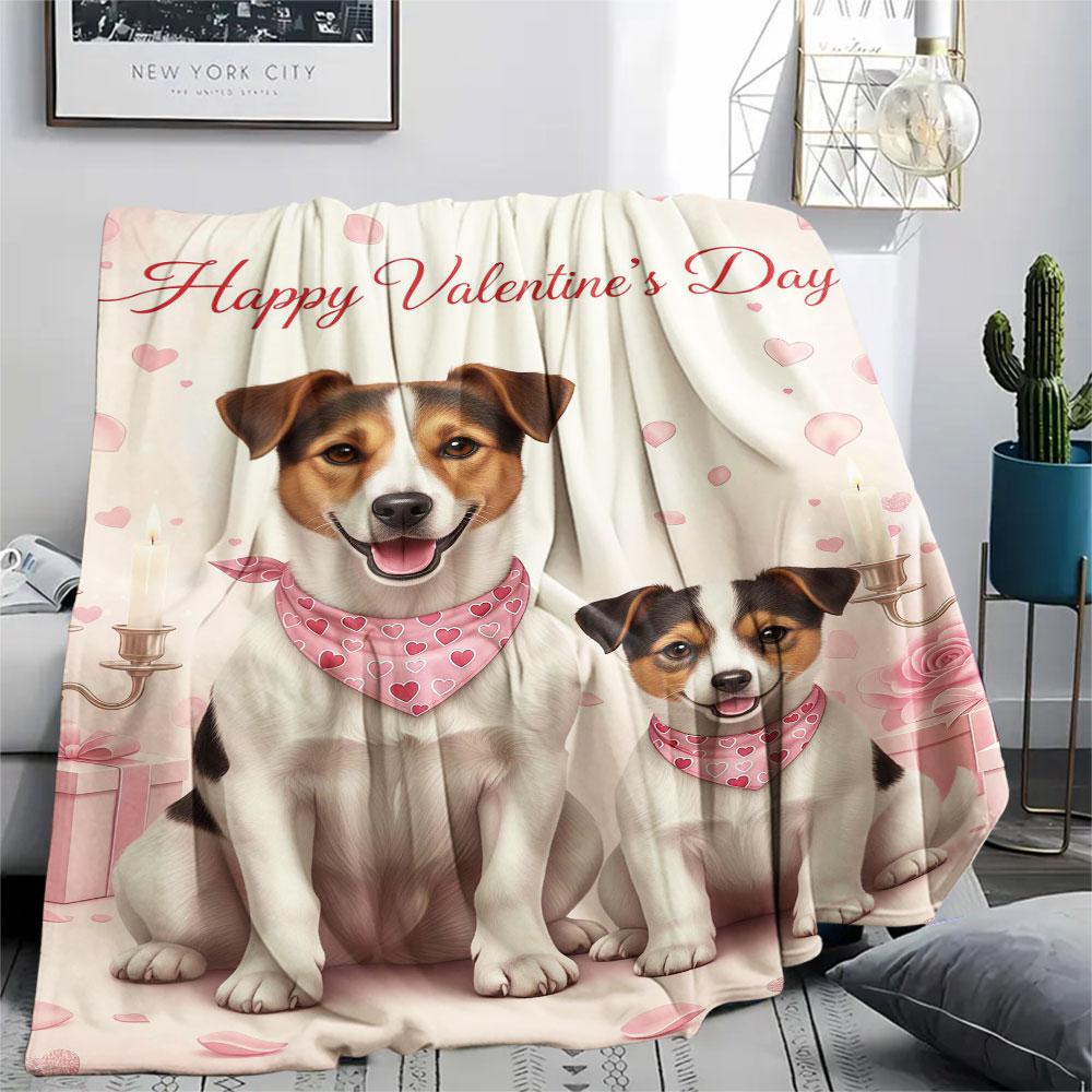 1Pc Cutetwodogs Print Flannel Blanket, High quality Comfortable for All Seasons, Home Decor, Warmth and Comfort, Perfect for Christmas Gifts