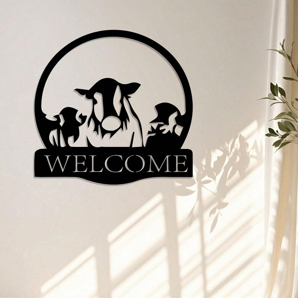 Wrought Iron Wall Art Black White Cow Silhouette Farm Decor Welcome Sign Housewarming Gift