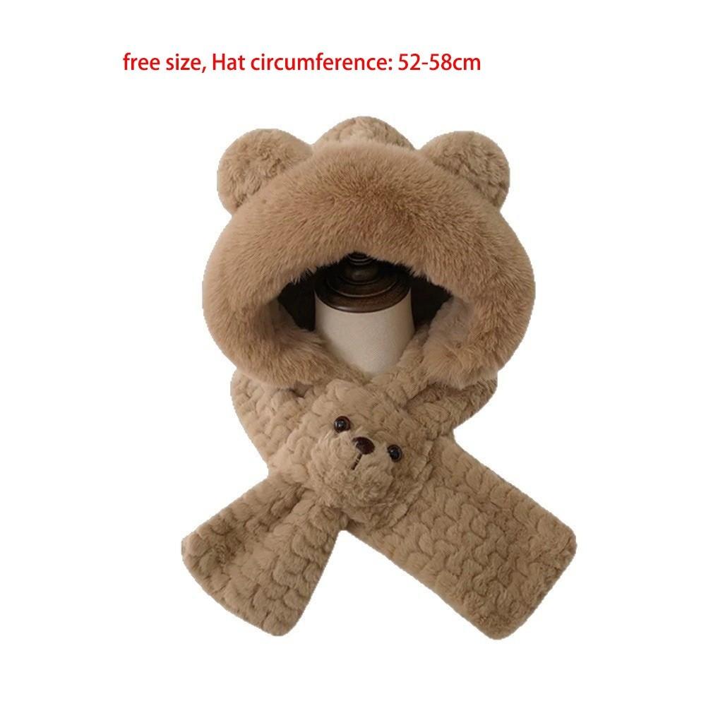 Plush Integrated Hat Scarf Set Warm Neck Warmer New Pullover Cap  for Outdoor Cycling Skiing