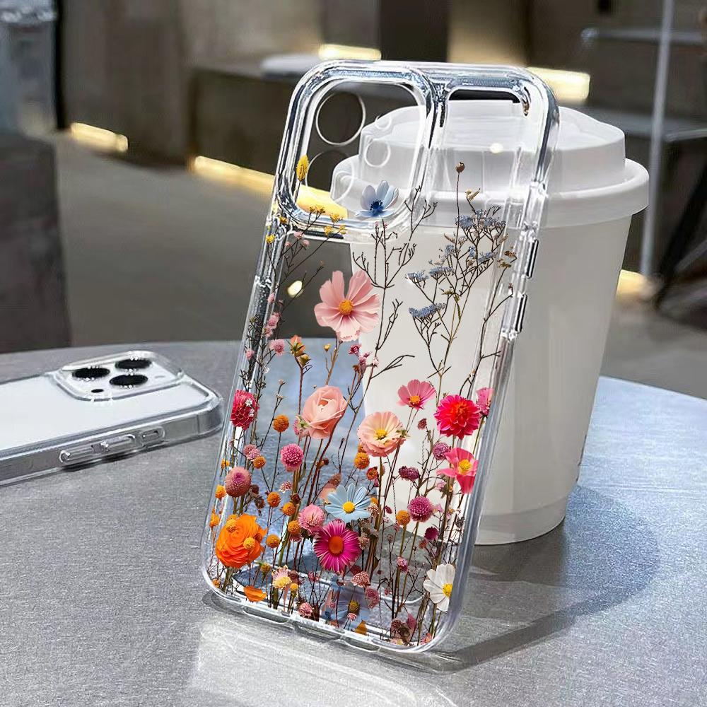 NEW Flower Phone Case For iPhone 16 16e 15 14 13 12 11 Mini Pro Max X XR XSMax 7 8 Plus Transparent Soft TPU Back Cover