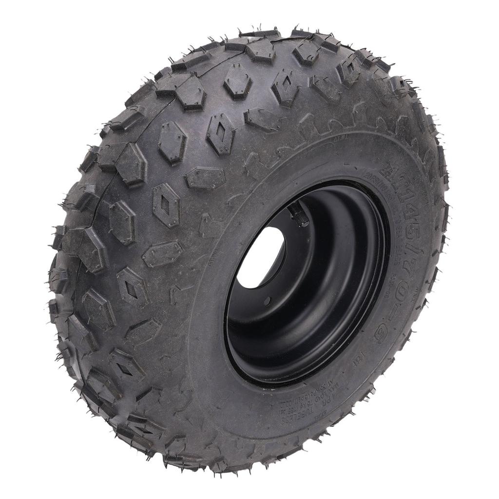 145 70 6 Däck 6 tums ATV UTV Terrängdäck med 3-hålsfälg för Go-kart Golfbil Trädgårdsklippare Svart