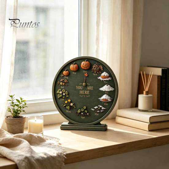 Forniture per Rituali Accoglienti a Casa Decorazione Calendario Mensile Stagionale in Legno, Orologio Stagionale Perpetuo Rotondo in Stile Rustico, Regalo per Amanti dell'Autunno Zucca Quattro