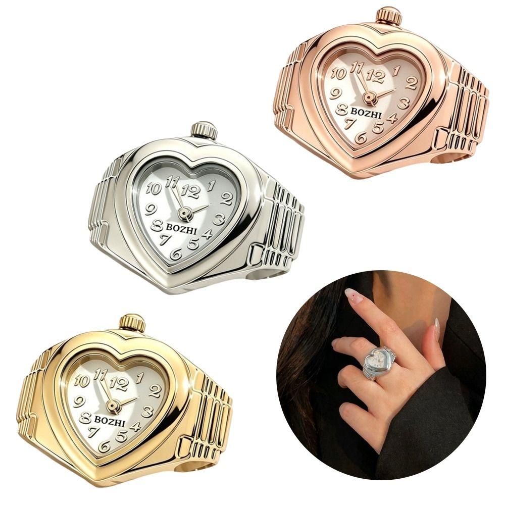 Stainless Steel Mini Finger Watch Heart Shaped Quartz Movement Watch  Fashion Accessories