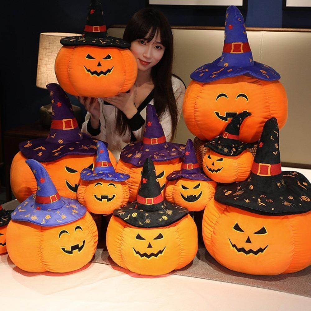 Stuffed Pumpkin Demon Doll Wearing Hat Halloween Pumpkin Throw Pillow  Kids Gift