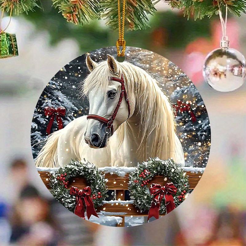 2025 Farmhouse White Horse Christmas Ornament - Acrylic Hanging Tree Decor, Holiday Gift for Women | Farmhouse Christmas Tree Decoration