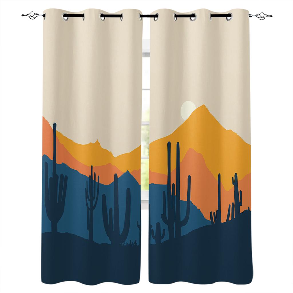 Cartoon Mountains Cactus Desert Sun Blackout Curtains For Bedroom Blinds Drapes Window Curtains For Living Room High Shading