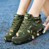 Women's Ankle Boots Camouflage Running Shoes Elegant Thick Sole Height Increasing Sports Green Boots Mesh Girls' Autumn Shoes