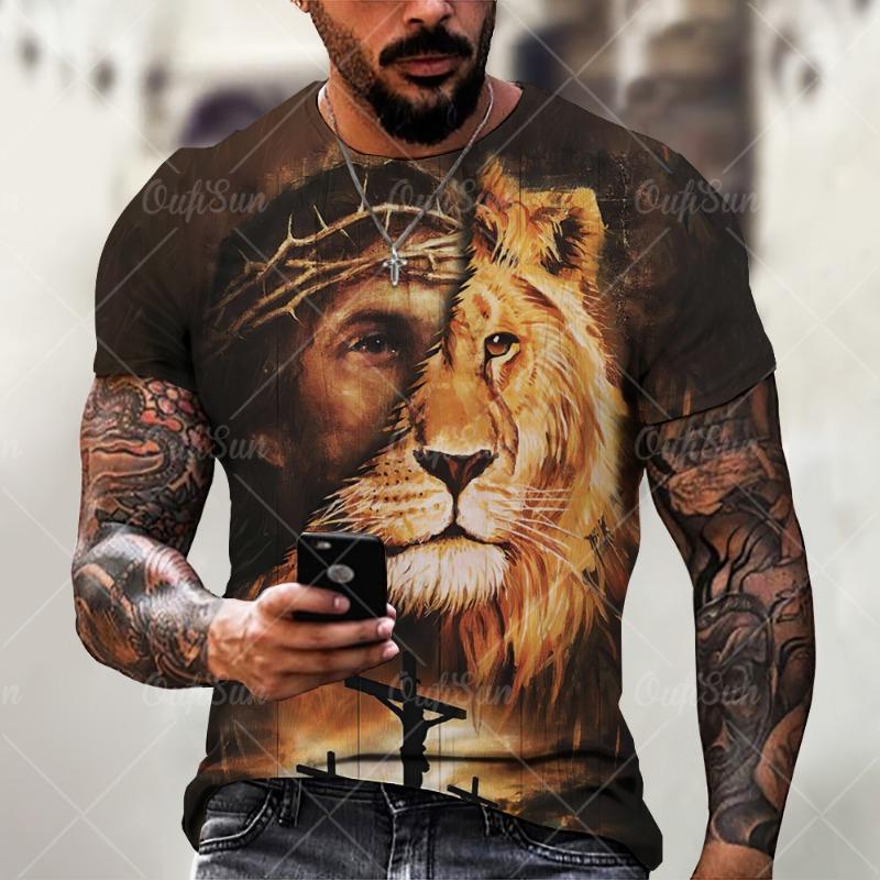 

3D Lion Printed T-Shirt Summer Clothes Short Sleeve Streetwear Vintage Tops Tee Shirt Men Clothing L