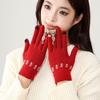 Damen Winter Touchscreen Wollhandschuhe im koreanischen Stil - Dick, warm, kältefest, gestrickt mit gebürstetem Finish, Großes Rot für Weihnachten