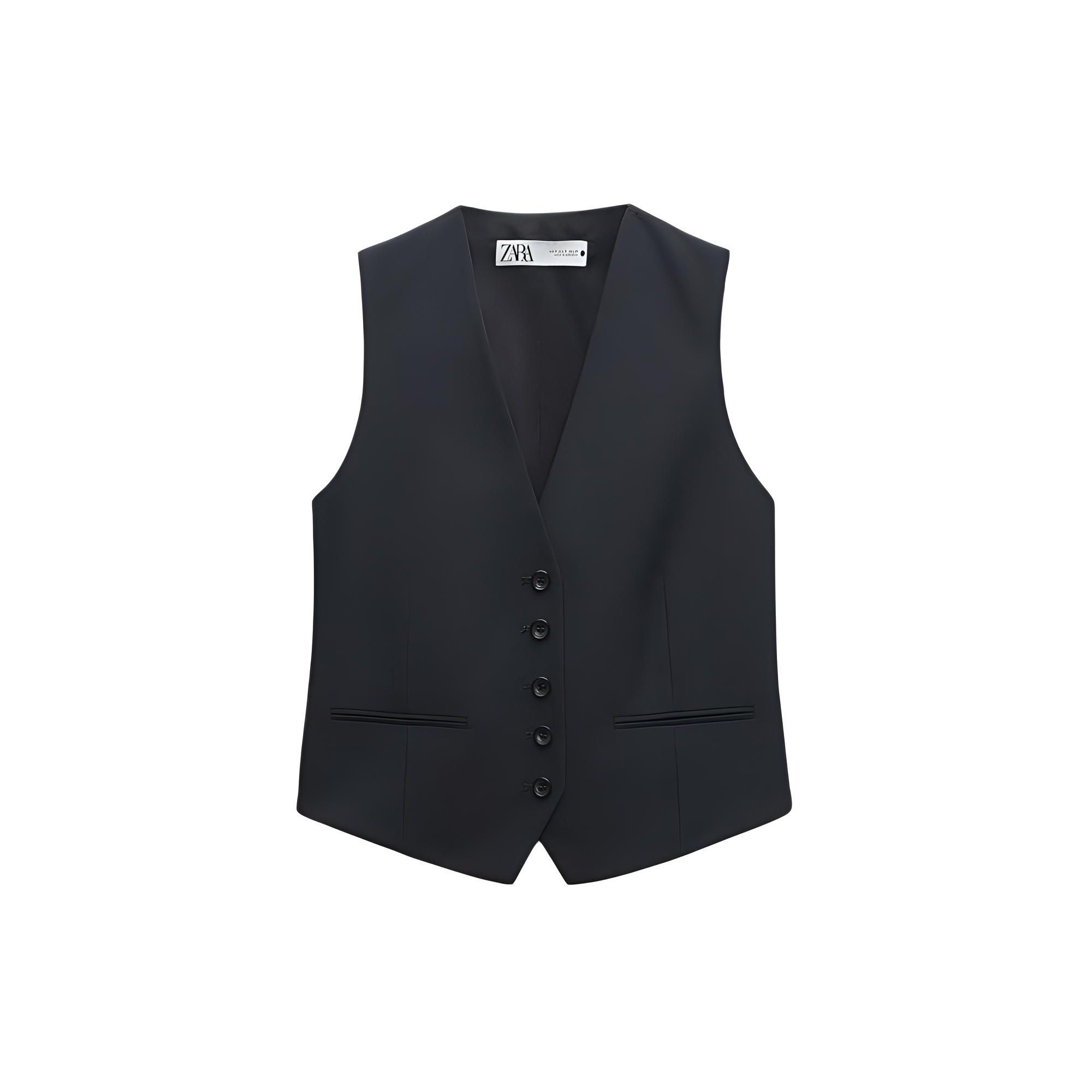 

Zara Solid Color V-Neck Single-Breasted Vest Women Vests Gray 8682007-802 S