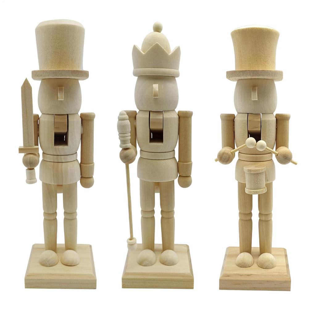 Christmas Decoration Wooden Nutcracker Statue Tabletop Ornament DIY Paintable Wooden Soldier Nutcracker Christmas Gifts For Kids