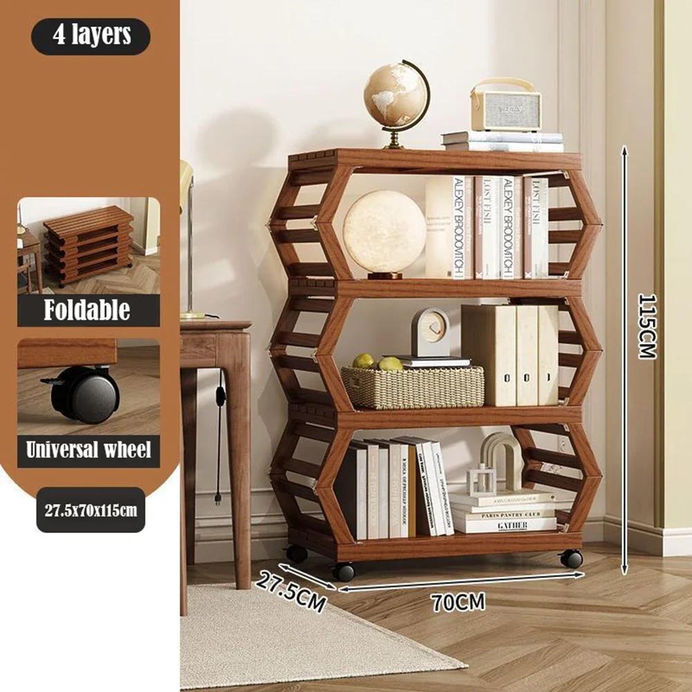 Solid Wood Installation-free Foldable Flower Rack Movable Storage Rack Indoor Living Room Multi-functional Shoe Rack Bookshelf