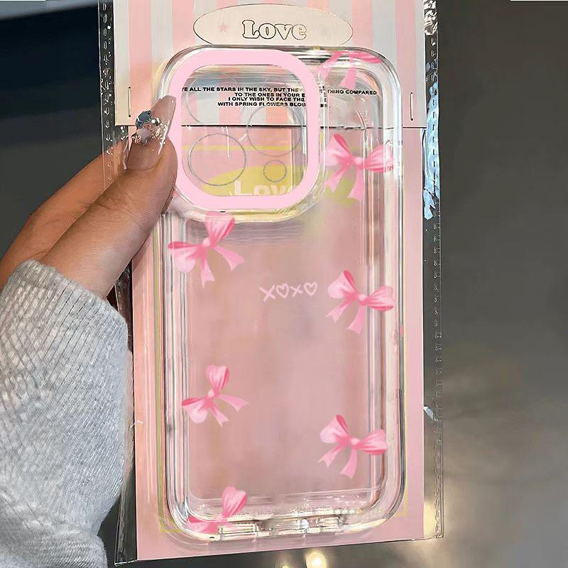 Pink Bow Knot Transparent Phone Case for Samsung A55 A35 A54 A56 A52 A15 Cases S25 Ultra S24 S23 S22 FE A53 A34 A16 A36 Cover