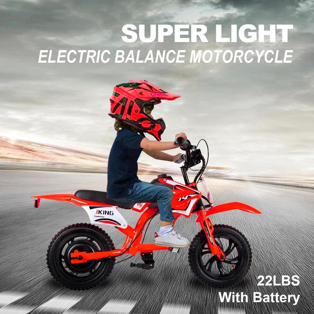 Kids Electric Dirt Bike C6,12'' 300W Brushless Motor,3-Speed LCD,16km/h,LED Controller,Moto Sound,12km Range,Electric Motorcycle for Childer