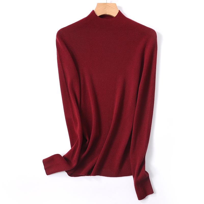 Machine Washable Fine-Spun Wool Sweater: 2026 Autumn/Winter Women's Slim Fit Knit with Half-High Collar.