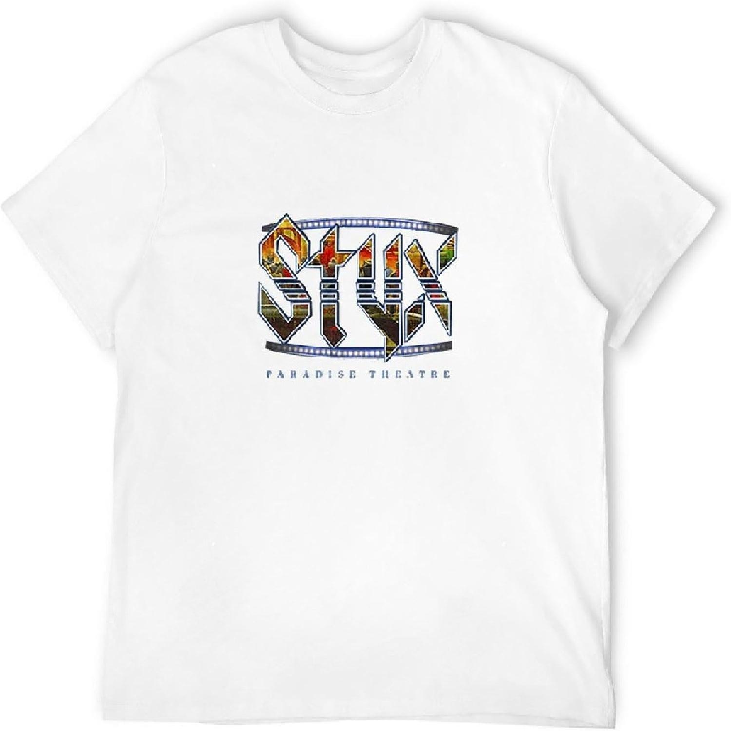 XINYIFENG Styx Paradise Theater Album Cover Men s T Shirt Rock Band Concert Tour Merch Top T-Shirt White S