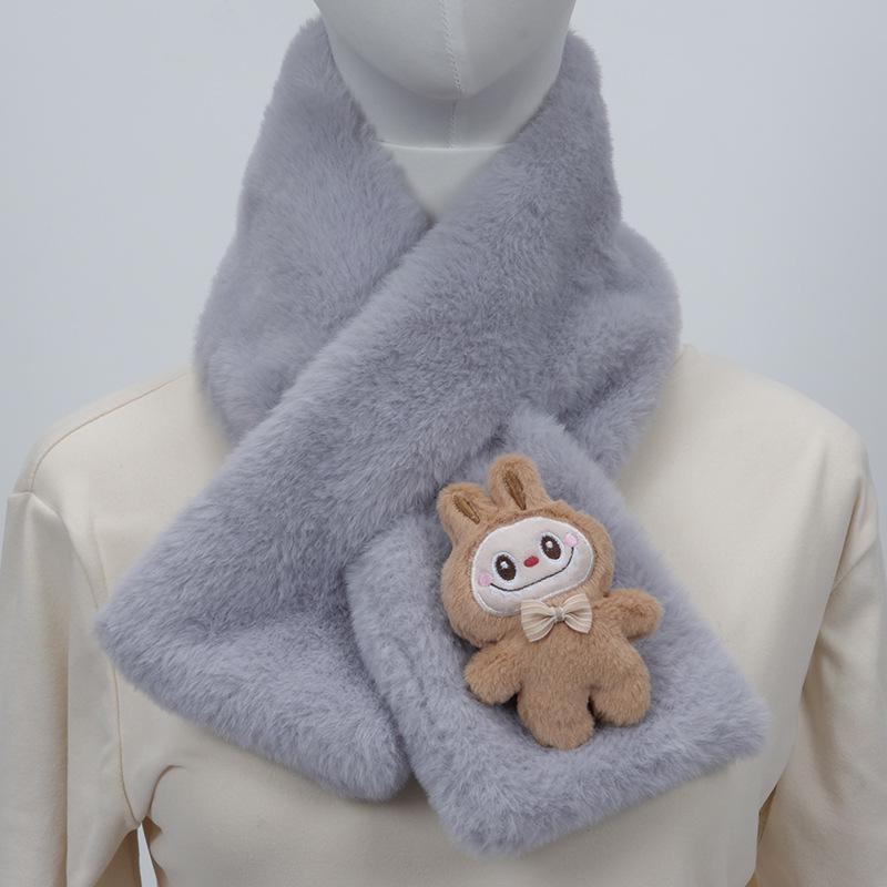 2025 Autumn/Winter Cute Cartoon Plush Scarf: Faux Rabbit Neck Warmer for Girls