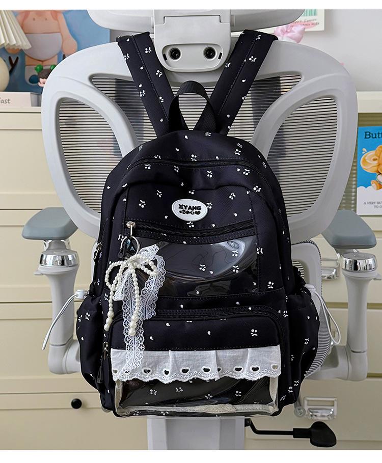 Schoolbag Ice Lemon Mint Light Shadow Flower Mark Girls Backpack Sweet Waxy Girls Ballet Wind Mori Clear Sense Travel Small Backpack