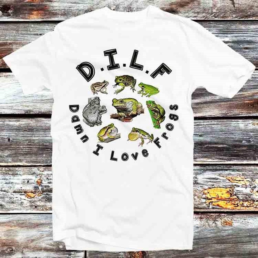 

Футболка из 100% хлопка плотностью 230 г/м2 с надписью «Frog Lover DILF Man I Love Frogs» в винтажном ретро-стиле, классный подарок для мужчин и женщин, унисекс, с рисунком аниме, футболка B960 XS белый