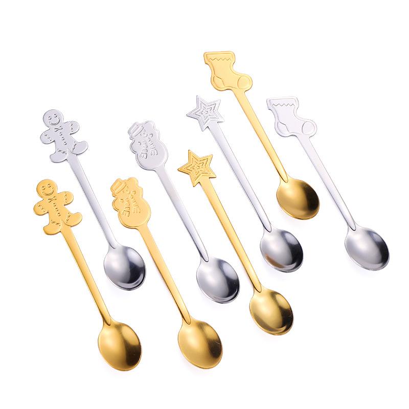 Christmas Spoon Gift Box Tableware Set Coffee Stirring Spoon Dessert Spoon Creative Cartoon Stainless Steel Christmas Spoon