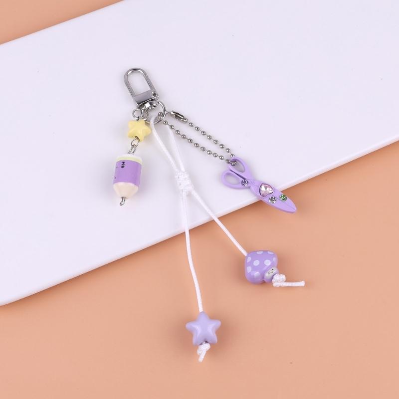 Cute Bag Charm Pendant Keyring Scissors,Pencil Braided Rope Keychain Bag Charm for Backpack Purse Handbag Decoration