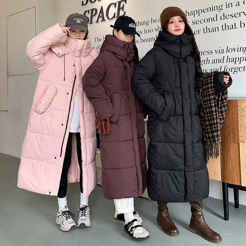 Down and Padded Jacket Women's 2025 Autumn/winter New Korean Version Plus-size Hooded Loose Pie Overcomes Long Padded Jacket
