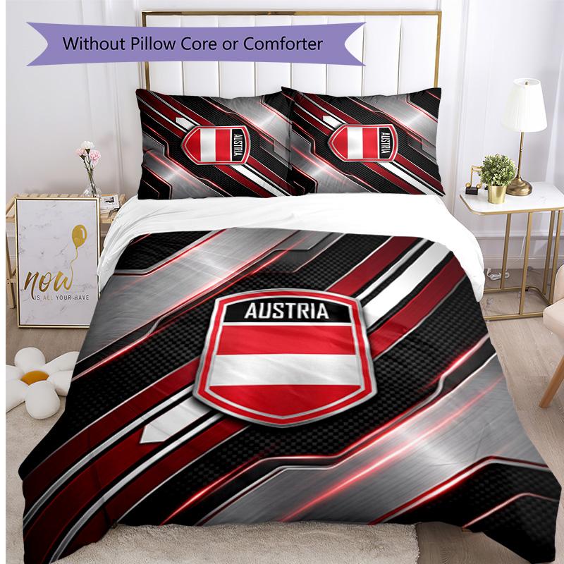 Austria Football Printed Bedding 3 Piece Set Cozy Breathable Bed Cover Set as Housewarming Holiday Gift