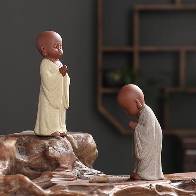 Creative Ceramic Blessing Little Monk Ornament Purple Sand Kung Fu Character Model Home Living Room Bedroom Tea Set Figurines