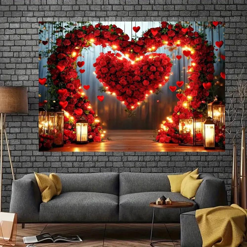 Valentine's Day Photography Backdrop February 14 Romantic Valentine Scenes Red Love Heart Floral Wedding Party Photo Background