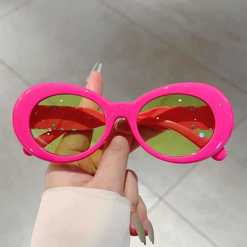 Oval Sunglasses Women  Stylish Gradient Multi-color Korean Style Casual Shades Trendy Luxury Brand Design Sun Glasses