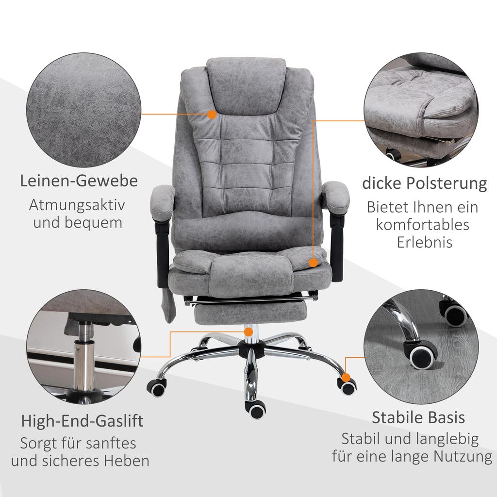 Office Chair with Massage Function, Ergonomic Desk Chair with Reclining & Heating Function, Remote Control, Grey