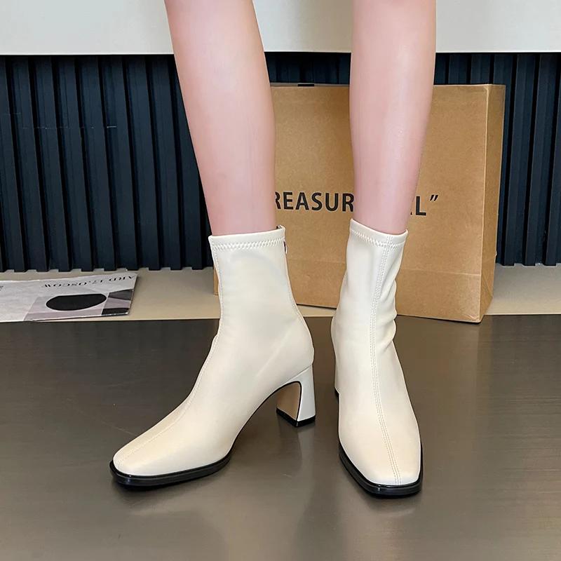 Autumn Winter Women Slimming Short Boots Fashion Back Zippers Square High Heel Shoes  New Women's Ankle Booties